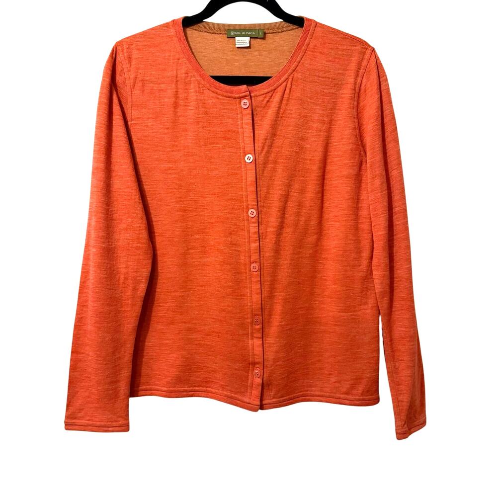 Sol Alpaca Orange Reversible Baby Alpaca Button-Front Cardigan Sweater Women's L